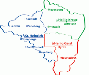 Gebiet des Pastoralraums Prignitz. Umfasst Wittenberge, Wittstock und Kyritz.